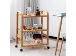 Costway Carrello Portavivande Con 3 Ripiani, Maniglie E Rotelle Rimovibili, Carrello Da Cucina In Bambù Su Ruote, Carrello Portavivande Mobile Per Cucina, Corridoio E Bagno, 58 X 33 X 76 Cm