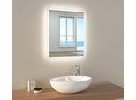 Emke Specchio Da Bagno Con Illuminazione Specchio 50X60Cm Specchio Da Parete 2 Colori Di Luce Bianco Freddo E Bianco Caldo Specchio Luminoso Con Interruttore A Pulsante E Funzione Antiappannamento