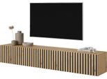 Credenza Tv Selsey Telire Wotan Con Doghe In Rovere E Inserti Neri, Larghezza 175 Cm