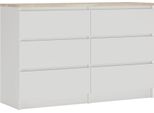 Cassettiera 6 Cassetti, Colore: Bianco Opaco / Rovere Sonoma Top, 120 Cm X 39 Cm X 78 Cm