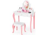 Costway Tavolino Da Toilette Per Bambini Con Sgabello, Tavolino Da Toilette Per Principesse Con 3 Cassetti E Specchio Girevole A 360 Gradi, Tavolino Da Toilette Rosa, Tavolino Da Trucco Per Ragazze (Bianco)