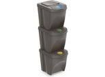 3.03 Sortibox - Set Di 3 Contenitori Per Rifiuti Da 25 Litri Ciascuno > Grigio Pietra