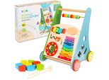 Coil Carrozzina In Legno 3 In 1, Giocattolo Educativo, Giocattolo Musicale, Girello, Labirinto, Abaco, Cimbali, Tamburo, Selezionatore Di Blocchi, Da 12 Mesi, Colorato