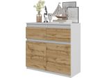 Furnica - Noah - Cassettiera / Credenza Con 2 Cassetti E 2 Ante - Bianco Opaco / Rovere Wotan H75Cm L80Cm P35Cm