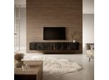 Tavolo Tv Selsey Bisira - Porta Tv In Marmo Nero Con Inserto Dorato - Larghezza 200 Cm - Sospeso