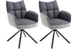 Casadolce, Set Di 2 Sedie Da Pranzo Ognir 2, Tessuti, Grigio Scuro + Grigio Chiaro, Struttura In Metallo Nero, Con Braccioli