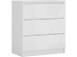Cassettiera 3 Cassetti, Bianco Opaco / Bianco Lucido, 78 X 70 X 39 Cm