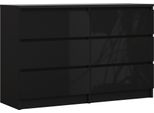 Cassettiera 6 Cassetti, Colore: Nero Opaco / Nero Lucido, 120 X 78 X 39 Cm