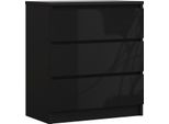 Cassettiera 3 Cassetti, Nero Opaco / Nero Lucido, 78 X 70 X 39 Cm