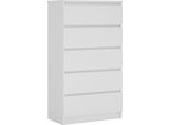 Cassettiera Con 5 Cassetti, Bianco Opaco, 125 X 70 X 39 Cm