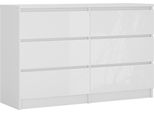 Cassettiera 6 Cassetti, Colore: Bianco Opaco/Bianco Lucido, 120 X 78 X 39 Cm