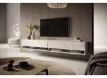Lavagna Selsey Tv Mirrgo In Marmo Bianco Con Inserti Dorati, Larghezza 200 Cm