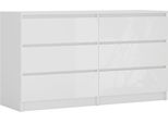 Cassettiera 6 Cassetti, Bianco Opaco / Bianco Lucido, 138 X 78 X 39 Cm