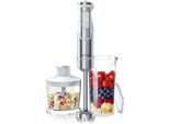 Set Di Frullatori A Mano Arendo 1000W In Acciaio Inox, Frullatore, Frullatore A Mano, Caraffa Per Frullare, 2 Velocità, Incluso Misurino, Tritatutto, Argento/Bianco