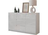 Furnica - Mikel - Cassettiera / Credenza Con 3 Cassetti E 2 Ante - Bianco Opaco / Bianco Lucido H75Cm L120Cm P35Cm