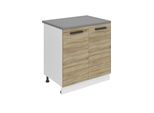 Base Da Cucina Belini, Base Da Cucina Larga 80 Cm. Base Per Cucina Sd Con Piano Di Lavoro. Mobile Da Cucina A 2 Ante, Rovere Sonoma