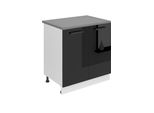 Base Da Cucina Belini, Base Da Cucina Larga 80 Cm. Base Per Cucina Sd Con Piano Di Lavoro. Mobile Da Cucina A 2 Ante, Nero Lucido