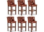 Casa Padrino Set Di 6 Sgabelli Chesterfield In Pelle Marrone 63 X 56 X H. 107 Cm - Sgabelli Da Bar Imbottiti In Vera Pelle - Mobili Chesterfield - Mobili Bar Chesterfield - Mobili Bar - Mobili Bar In Vera Pelle