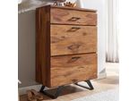 Finebuy Cassettiera 80X120X41,5 Cm In Legno Massiccio Di Sheesham / Metallo Cassettiera Da Corridoio Credenza Alta Con Bordo Ad Albero Cassettiera In Legno Mobile Da Terra Moderno
