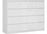 Cassettiera 8 Cassetti, Colore: Bianco Opaco / Bianco Lucido, 120 X 101 X 39 Cm