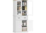 Homcom Mobile Da Cucina, Mobile Alto Con Cassetto, Ripiani Regolabili, Buffet Da Cucina Con Ante In Acrilico, 2 Scomparti Per Soggiorno, Sala Da Pranzo, 76 X 40 X 182,5 Cm, Bianco Crema