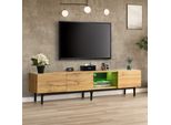 Merax Tv Lowboard, Illuminazione Led Con Telecomando, Con Ripiano In Vetro, Rovere
