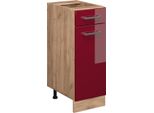 Vicco Mobiletto Base Per Cucina R-Line, 30 Cm Senza Piano Di Lavoro, Rosso Lucido/Quercia Dorata
