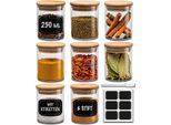 Set Di 8 Barattoli Per Spezie Da 250 Ml Con Etichette E Penna Per Etichettatura - Ermetici - Lavabili In Lavastoviglie - Barattoli Per Spezie Ed Erbe Aromatiche