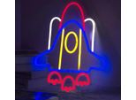 Luce Led Neon, Applique Decorativa, Razzo Space Shuttle Blu, Circa 42 X 32,5 X 2 Cm