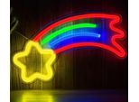 Luce Led Neon, Applique Decorativa, Stella Cadente Con Arcobaleno, Circa 40 X 21,8 X 2 Cm
