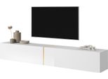 Tavolo Tv Selsey Bisira - Lavagna Tv In Bianco Con Inserto Dorato - Larghezza 200 Cm - Appeso
