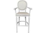 Casa Padrino Sgabello Barocco Con Braccioli Bianco / Bianco - Sgabello Da Bar In Legno Massiccio In Stile Antico Con Similcuoio - Mobili Barocchi Fatti A Mano