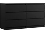 Cassettiera 6 Cassetti, Nero Opaco, 138 X 78 X 39 Cm