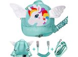 Baby Harness Schoolbag Bambino Zaino Anti-Perso Per Bambini Anti-Perso All'aperto，Unicorn Wing Verde Chiaro