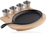 Teglia In Ghisa Bbq-Toro Con Vaschette Per Immersione In Acciaio Inox E Base In Legno | 24 X 17,5 Cm Ovale