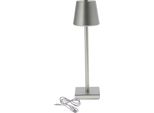 Lampada Da Tavolo Ricaricabile A Led In Metallo Touch Xl - Circa 38X10 Cm - Bianco Caldo / Usb - Argento