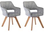 Casadolce Sedia Da Pranzo Lami, Set Di 2, 57X61X84 Cm, Grigio Chiaro, Imbottita, Girevole A 360°, Gambe In Metallo