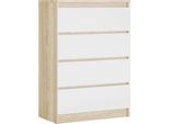 Cassettiera Con 4 Cassetti, Colore: Rovere Sonoma / Bianco Opaco, 70 X 101 X 39 Cm