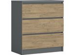 Cassettiera 3 Cassetti, Colore: Antracite / Rovere Lancelot, 78 X 70 X 39 Cm