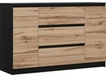 Cassettiera, Nero Opaco, Rovere Wotan, 120 X 78 X 39 Cm, 2 Ante, 3 Cassetti
