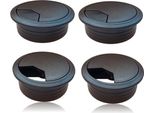 Set Di 4 Passacavi Da Scrivania 60 Mm - Colore [Nero] - Uscita Cavi Con Guarnizione Antipolvere Per Varie Scrivanie E Piani Di Lavoro Per Ufficio | Scatola Rotonda Per Cavi In Plastica Abs | Uscita Cavi
