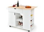 Carrello Da Cucina Costway Con Piano Di Lavoro Estensibile, Carrello Di Servizio Su Rotelle, Carrello Per Isola Da Cucina In Legno, Mobile Da Cucina Con Ripiani E Cassetti E Portaspezie, Carrello Da Cucina Per Sala Da Pranzo (Bianco)