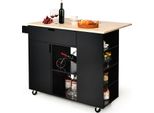 Carrello Da Cucina Costway Con Piano Di Lavoro Estensibile, Carrello Di Servizio Su Rotelle, Carrello Per Isola Da Cucina In Legno, Mobile Da Cucina Con Ripiani E Cassetti E Portaspezie, Carrello Da Cucina Per Sala Da Pranzo (Nero)