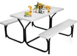 Set Tenda Da Birra Costway, Tavolo Da Picnic E 2 Panche Con Struttura In Metallo, Set Tavolo Da Campeggio, Set Tenda Per Patio, Giardino, Piscina, 137 X 150 X 72 Cm (Bianco)