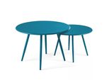 Set Di 2 Tavolini Bassi Rotondi In Acciaio Blu Pacifico - Oviala Palavas