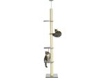 Tiragraffi Pawhut, Tiragraffi Per Gatti A Soffitto, 230-250 Cm, Albero Da Arrampicata Con Amaca, Albero Per Gatti Regolabile In Altezza, Albero Da Gioco Con Protezione Antiribaltamento, Peluche, Grigio+Bianco Crema