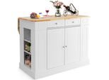Costway Isola Da Cucina In Legno Di Gomma, Mobile Da Cucina Pieghevole Con Piano Di Lavoro Estraibile, Mobile Da Cucina Con Cassetti, Ripiani Laterali, Mobile A 2 Ante, Ripiani Regolabili A 3 Livelli