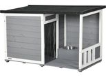 Pawhut Cuccia In Legno Per Cani, Casetta Per Cani Con 2 Ciotole, Patio, Casetta Per Cani Da Esterno Casetta Per Cani Di Piccola Taglia Con Tetto In Asfalto, Per Esterni, Resistente Alle Intemperie, Grigio, 103 X 62 X 60-66 Cm