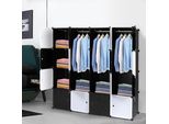 Armadio Fch Con 3 Appendiabiti, Sistema Modulare Fai Da Te, Ripiani A Innesto, Design Profondo, 4 Livelli, 16 Scomparti, 142X47X142Cm, Bianco E Nero