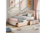 Fortuna Lai Letto Imbottito 90 X 200 Cm Letto Singolo Culla Letto Per Ospiti Letto Con Griglia, Schienale E Due Cassetti, Beige Scuro